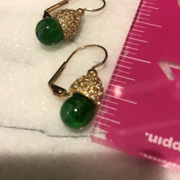 Emerald Green Round Bead with Pavé Crystal Cap Euro Wire Earrings-Boutique - Picture 8 of 8